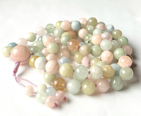 Morganite Aquamarine Beryl Mala Necklace, 108 Mala Beads, Meditation Mala, Yoga Mala, Chakra Mala, Buddhist Mala, Prayer Bead, Japa Mala
