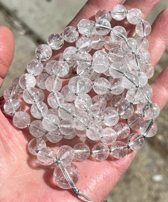 Rare! Nirvana Quartz, Himalayan Ice Quartz, Mala Necklace, 108 Mala Beads, High Vibration, Prayer Beads, Meditation,  Yoga, Chakra Alignment