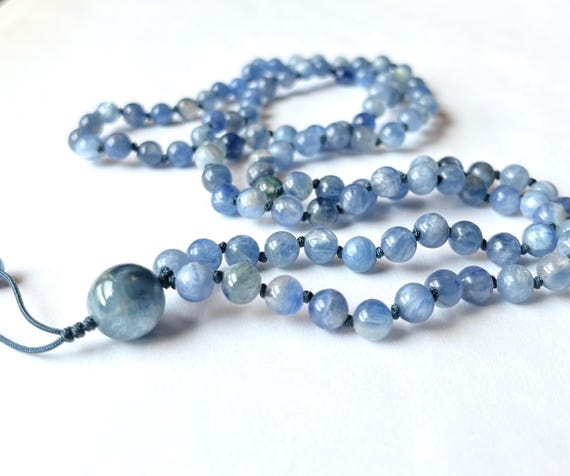 Natural Blue Kyanite Mala Necklace, 108 Mala Beads, Meditation Mala, Prayer Beads, Mantra Mala, Yoga Beads, Japa Mala, Buddhist Mala Beads