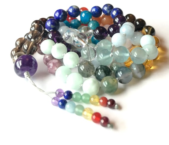 7 Chakra Mala Necklace, 108 Mala Beads, Rainbow Mala, Meditation Mala, Chakra Mala, Yoga Jewelry,Buddhist Mala Prayer Bead, Japa Mala
