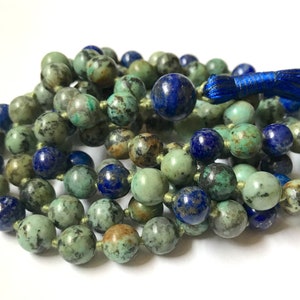 On Sale! African Turquoise Lapis Lazuli Mala Necklace, 108 Mala Beads, Meditation Mala, Yoga Jewelry, Buddhist Mala Prayer Beads, Japa Mala,