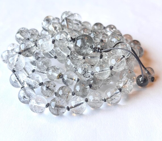 Rare! Herkimer Diamond Mala Necklace, 108 Mala Beads, Anthraxolite, High Frequency Mala, Prayer Beads, Meditation Mala, Yoga Beads