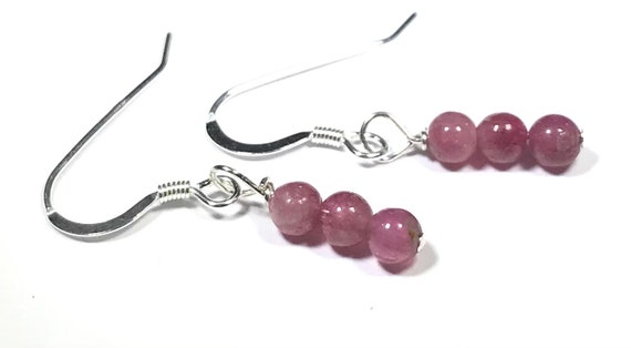 Dainty Pink Tourmaline Earring, Minimalist Earring, Heart Chakra, Dainty Earring, Healing Crystal, Small Dangle Earring, Sterling Silver