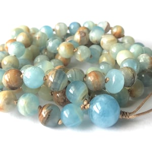 Lemurian Aquatine Calcite Mala Necklace, Aquamarine, Mala Beads, Meditation Mala, Chakra Healing, Yoga Mala, Prayer Beads, Japa Mala