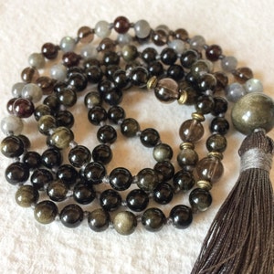 On Sale! Gold Sheen Obsidian Labradorite Mala Necklace, 108 Mala Beads, Meditation Mala, Yoga Mala, Buddhiast Mala Prayer Beads, Root Chakra