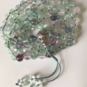 Rainbow Fluorite Mala Necklace, 108 Mala Beads, Meditation Mala, Yoga Mala, Buddhist Mala Prayer Beads, Mantra Mala, Japa Mala