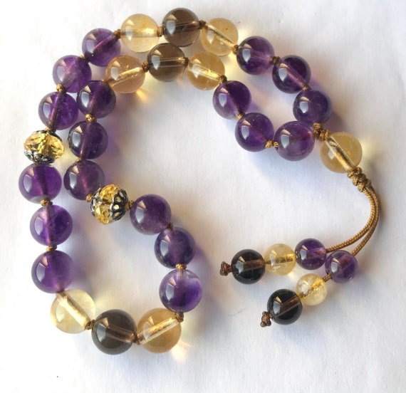 Amethyst Mini Pocket Mala, Citrine Smoky Quartz, 27 Beads Mala, Meditation Mala, Yoga Beads, Prayer Beads, Chakra Mala, Healing Jewelry