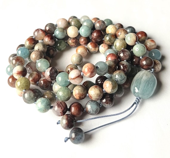 Rare! Island Aquamarine Mala Necklace, 108 Mala Beads, Natural Untreated,