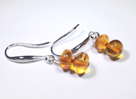 Baltic Amber Earring, Minimalist Earring, Sterling Silver Earring, Dainty Earring, Small Dangle Earring