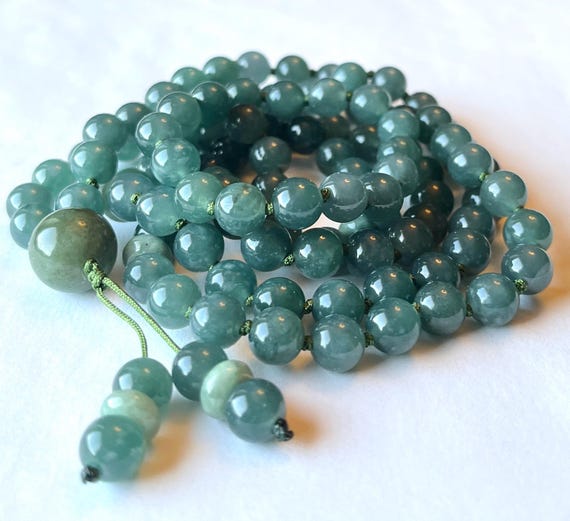 Rare! Lake Green Jadeite, Premium Quality Grade A Burma Jadeite Mala Necklace, 108 Mala Beads, Meditation Mala, Yoga Beads,  Prayer Bead