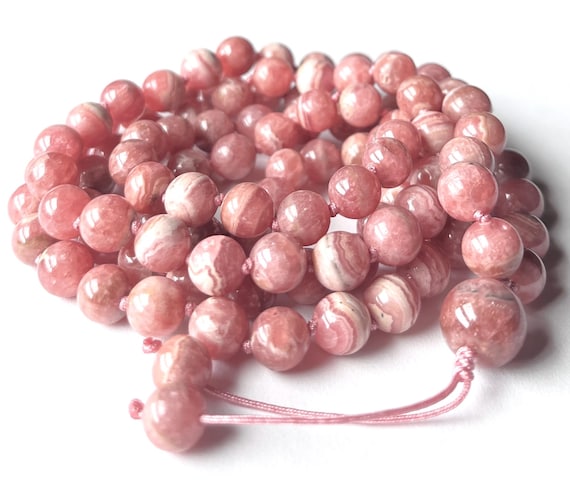 High Grade Argentina Rhodochrosite Mala Necklace, 108 Mala Beads, Prayer Beads, High Frequency, Meditation Mala, Yoga,Emotionally Energizing
