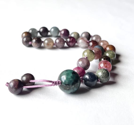 Rare! Multi Color Spinel Mini Pocket Mala, Colombia Emerald, Meditation Mala, Yoga Beads, Mantra Mala, Prayer Beads, 27 beads Mala