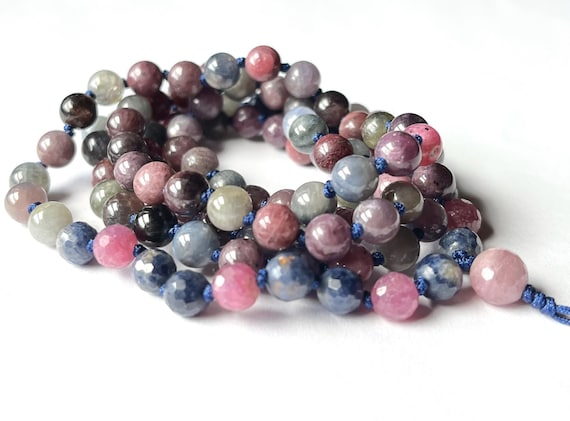 Multi Sapphire Mala Necklace, Corundum, 108 Mala Beads, Blue Sapphire, Meditation Mala, Yoga, Healing Mala, Prayer Beads, Mantra Mala