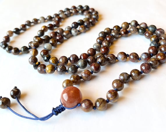 Pietersite Sunstone Mala Necklace, 108 Mala Beads, Black Spinel, Meditation Mala, Yoga Beads, Energizing, Mobilizing, Prayer Beads