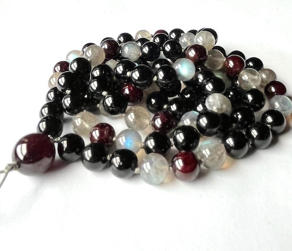 AAA Black Spinel Mala Necklace, 108 Mala Beads, AAA Labradorite, Meditation Mala, Energizing, Protecting, Prayer Beads, Mantra Mala, Yoga