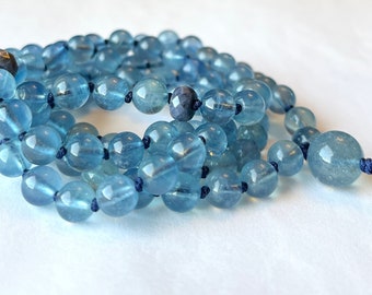 Collar Premium Aguamarina Mala, Aguamarina Azul Diablo, Transparente, Cuentas de Oración, 108 Cuentas Mala, Meditación Mala, Cuentas de Yoga, Japa Mala