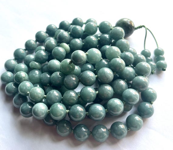 Rare! Premium Quality Grade A Burma Jadeite, Mala Necklace, Lake Green, Prayer Beads,High Frequency, 108 Mala Beads, Meditation,Yoga,