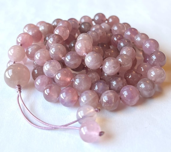 Rare! Madagascar Lavender Rose Quartz Mala Necklace, 108 Mala Beads, Meditation Mala, Prayer Beads, Yoga Mala, Japa Mala, Mantra Mala