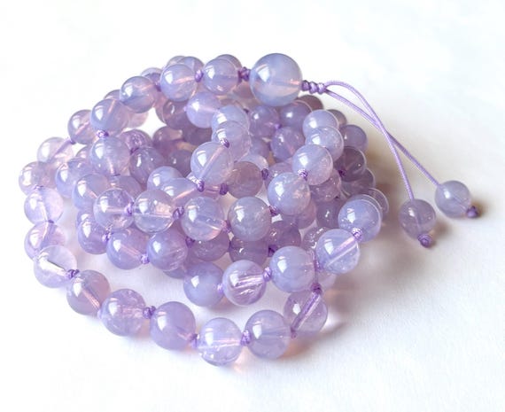 Rare! AAA Lavender Moon Quartz Mala Necklace, 108 Mala Beads, Prayer Beads, Meditation Mala, Yoga Beads, Crystal Healing, Mantra Mala