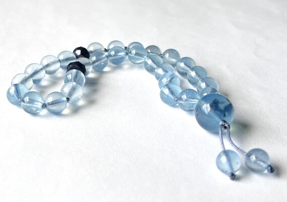 Rare! Premium Aquamarine Mini Pocket Mala, Translucent, Sapphire, Prayer Beads, Meditation Mala, Yoga Beads, Mantra Mala, 27 beads Mala