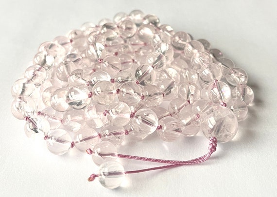 Rare! Pink Himalayan Quartz Mala Necklace, Samadhi Quartz, 108 Mala Beads, High Frequency Mala, Prayer Beads, Meditation Mala, Yoga Beads
