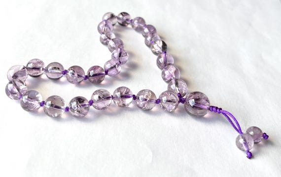 Rare! Amethyst Satyaloka Quartz Mini Mala, High Frequency, 27 beads Mala, Meditation, Yoga, Mantra Counting, Prayer Beads, Synergy 12