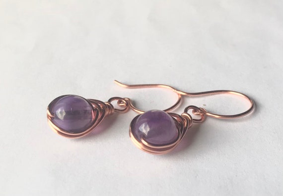 Amethyst Herringbone Earring, Wire Wrapped Earring, Crystal Healing, Chakra Earring, Drop Earring, Dangle Earring, February Birthstone