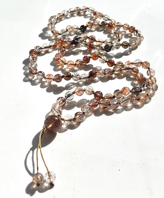 Rare! Premium Black Gold Super  Seven Crystal, Mala Necklace, High Frequency, Meditation, 108 Mala Beads, Yoga, Crystal Healing, Prayer Bead