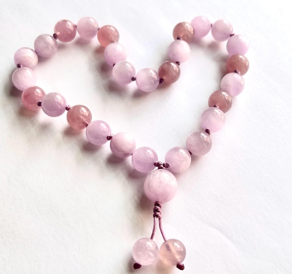 Mini Pocket Mala, High Grade Kunzite, Madagascar Lavender RoseQuartz, Chatyoant, 27 Mala Beads, Meditation, Yoga, Prayer Beads, Mantra