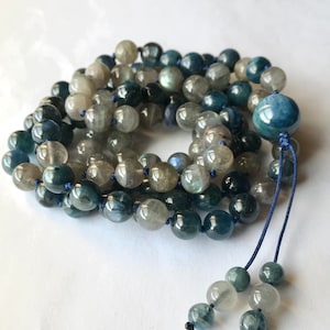 Kyanite AAA Labradorite Mala Necklace, 108 Mala Beads, Meditation Mala, Yoga Jewelry, Buddhist Mala Prayer Beads, Chakra Mala, Japa Mala