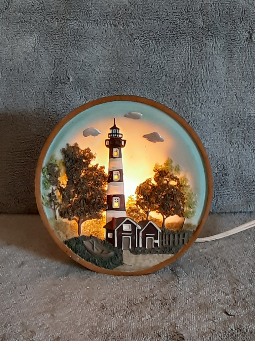 Phare Décoratif En Bois Avec Lumières - Thème Nautique Rouge - Neuf