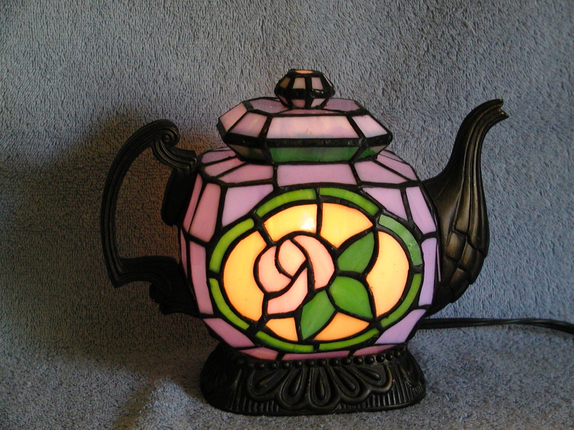 Accent Lamp Stained Glass Teapot Nightlight Etsy