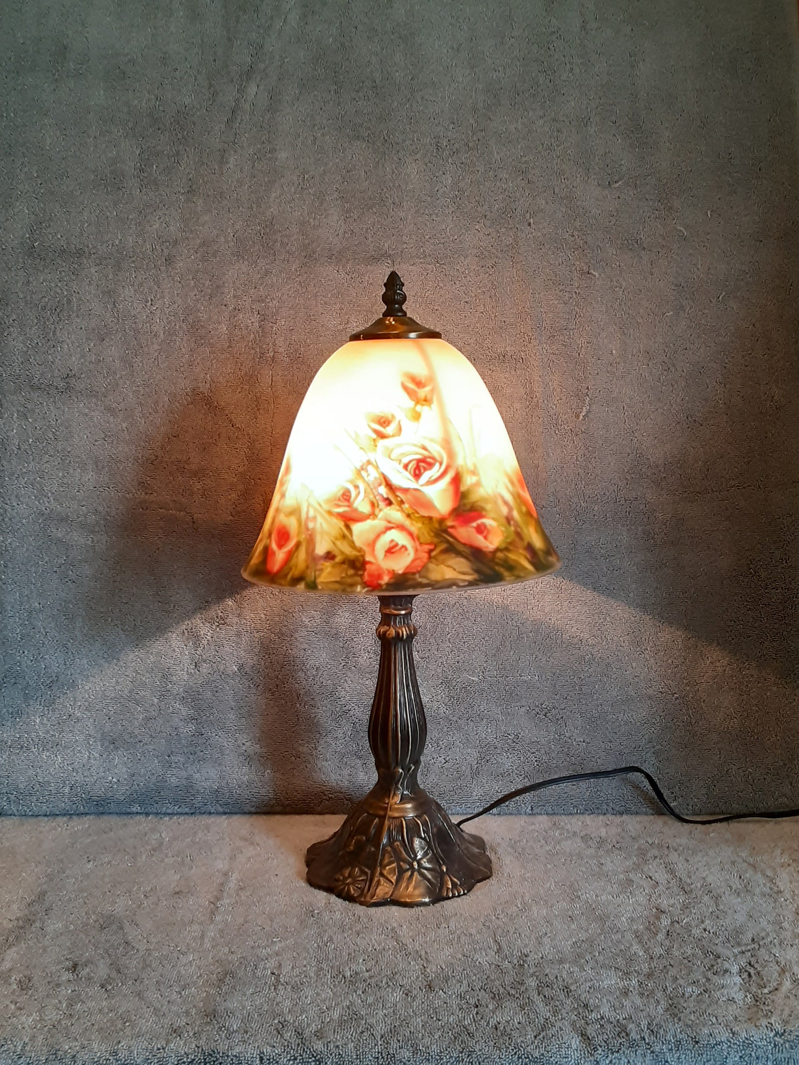 Reverse Painted Lamp Floral Motif Rose Design Lamp Etsy