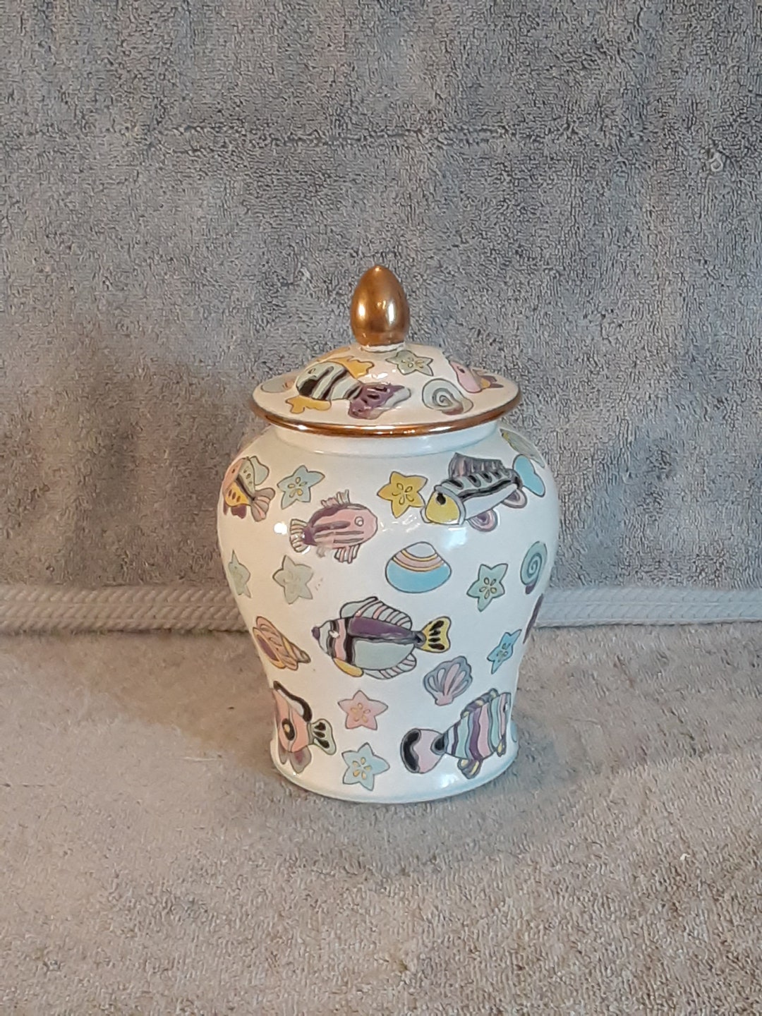Asian Ginger Jar / Urn Ginger Jar Fish and Shell Theme Etsy