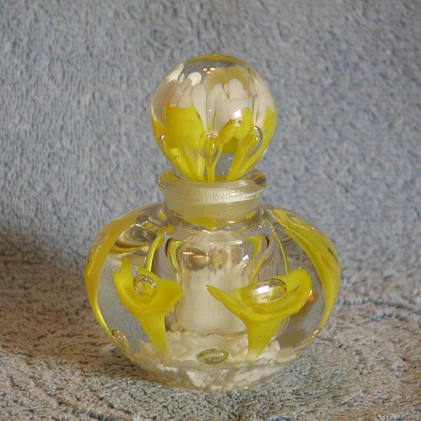 Perfume Bottle - St. Clair Glassworks - Floral Motif - Art Glass