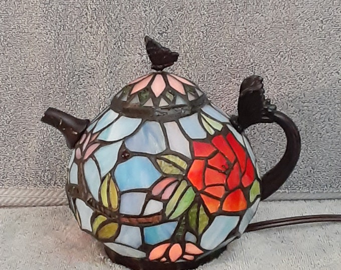 Accent Lamp Stained Glass Teapot Nightlight Etsy