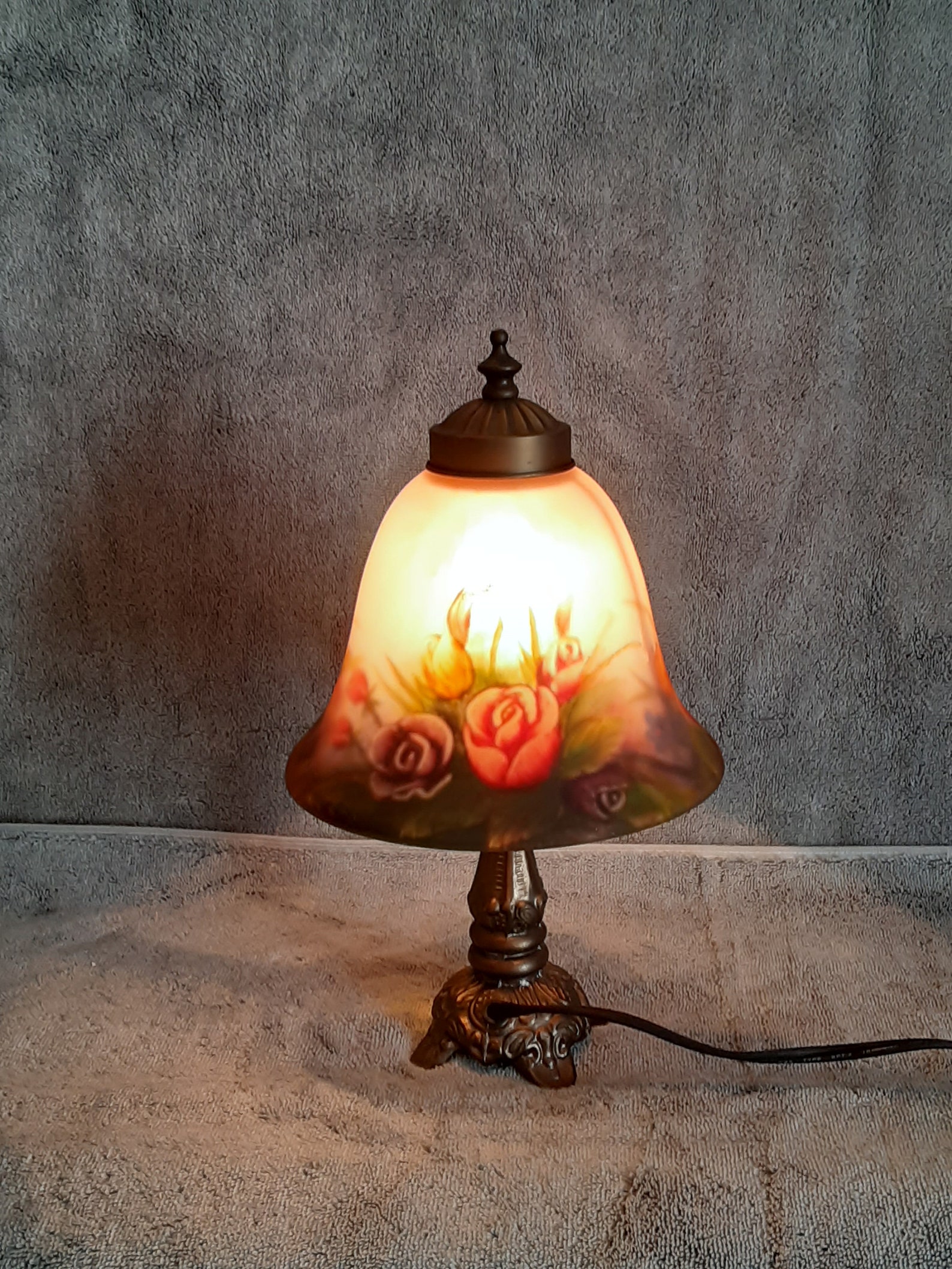 Reverse Painted Lamp Floral Motif Rose Design Lamp Etsy