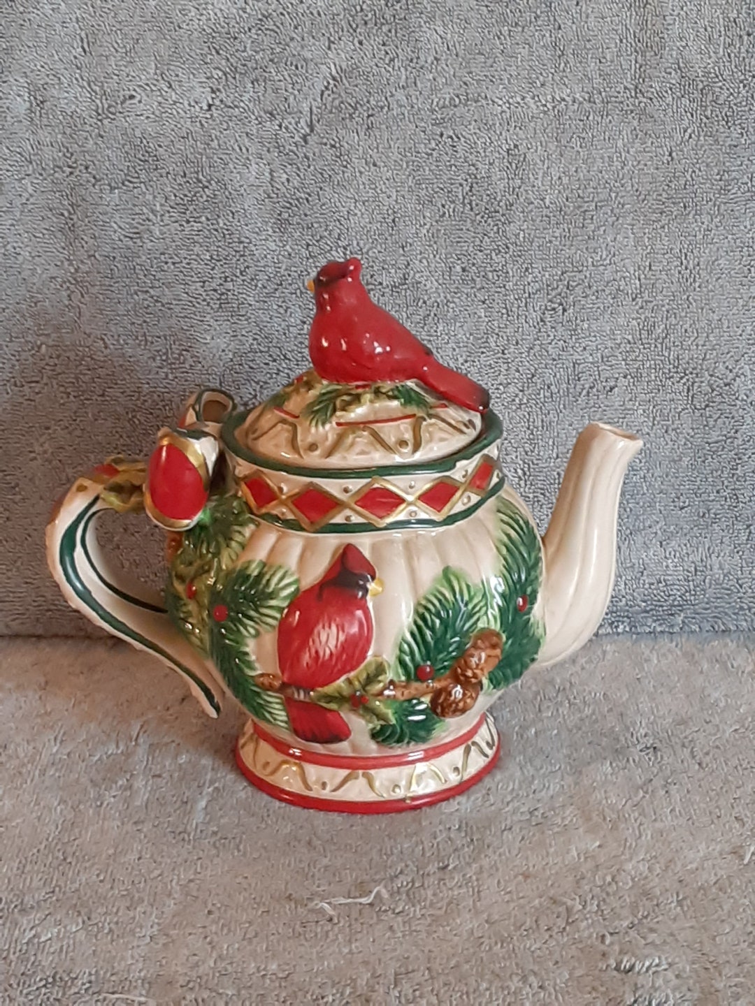 Teapot Cardinal Theme Teapot Cracker Barrel Teapot Plaid Etsy