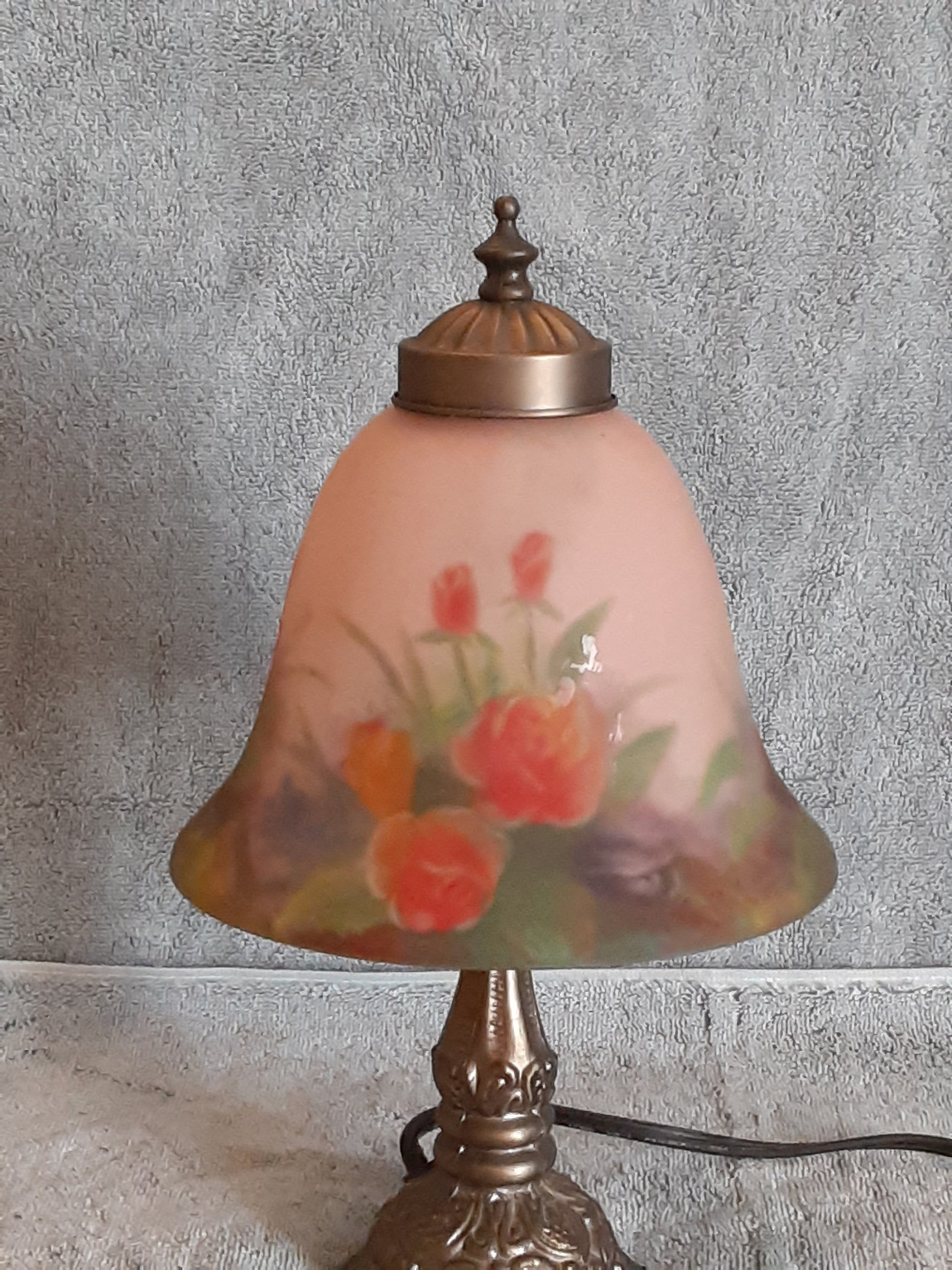 Reverse Painted Lamp Floral Motif Rose Design Lamp Etsy