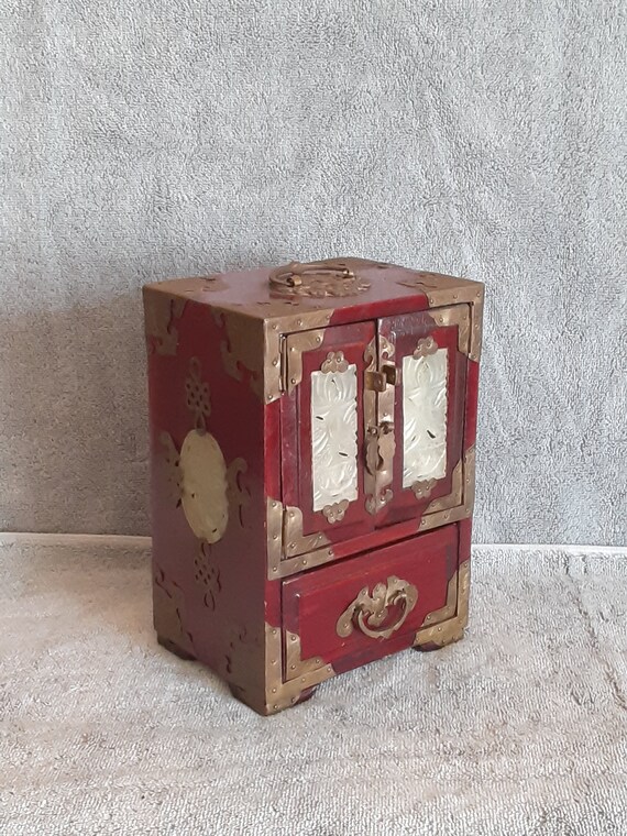 Asian Jewelry Box - Storage Box - Mahogany Jewelry