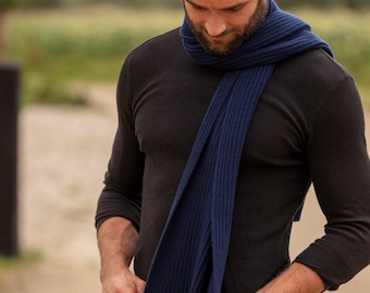 Mens cashmere scarf, luxury pure cashmere scarf, ribbed scarf ( one size)