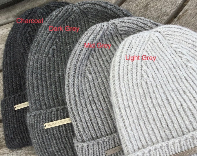 Cashmere beanie hat, mens pure cashmere luxury ribbed hat by Willow Luxury ( one size)
