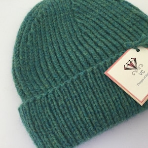 Alpaca beanie hat, small hat, green beanie, beanie, green alpaca, chunky alpaca ribbed hat, knitted beanie by Willow Luxury ( one size)