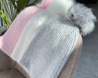 Cashmere Slouchy beanie hat, fluffy cashmere hat, cashmere beanie, slouchy hat, mohair cashmere ribbed hat by Willow Luxury ( one size)