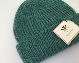 Alpaca beanie hat, small hat, green beanie, beanie, green alpaca, chunky alpaca ribbed hat, knitted beanie by Willow Luxury ( one size)