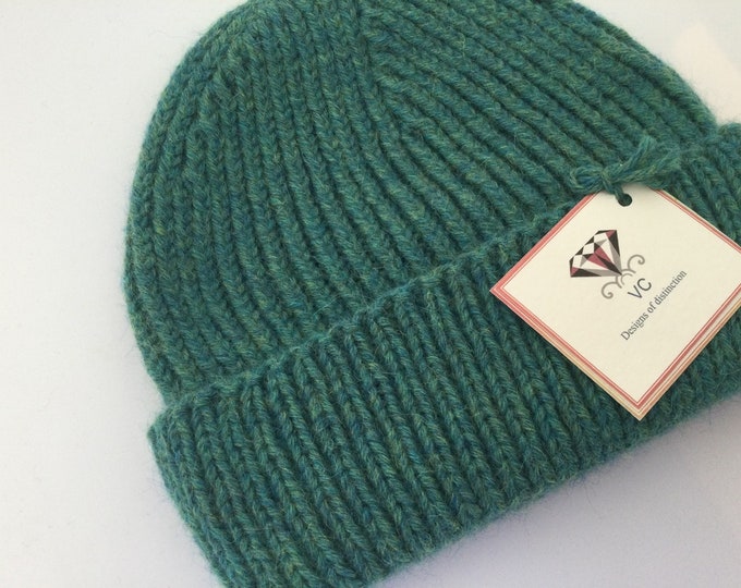 Alpaca beanie hat, small hat, green beanie, beanie, green alpaca, chunky alpaca ribbed hat, knitted beanie by Willow Luxury ( one size)