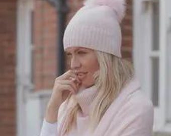 100% cashmere lightweight hat, cashmere pom pom hat, pure cashmere beanie