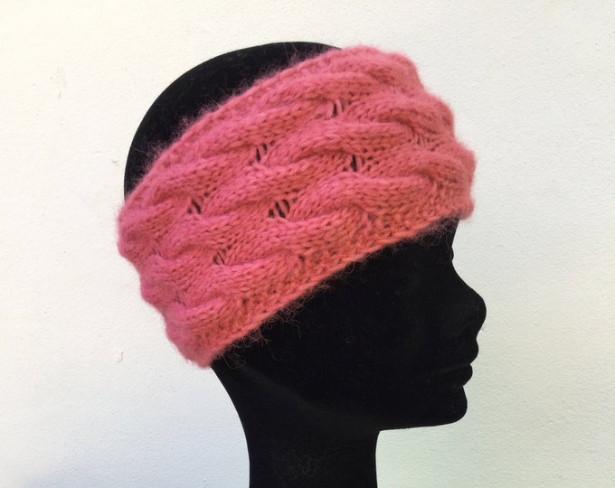 Alpaca ear warmer / headband, coral fluffy alpaca ear warmer by Willow Luxury