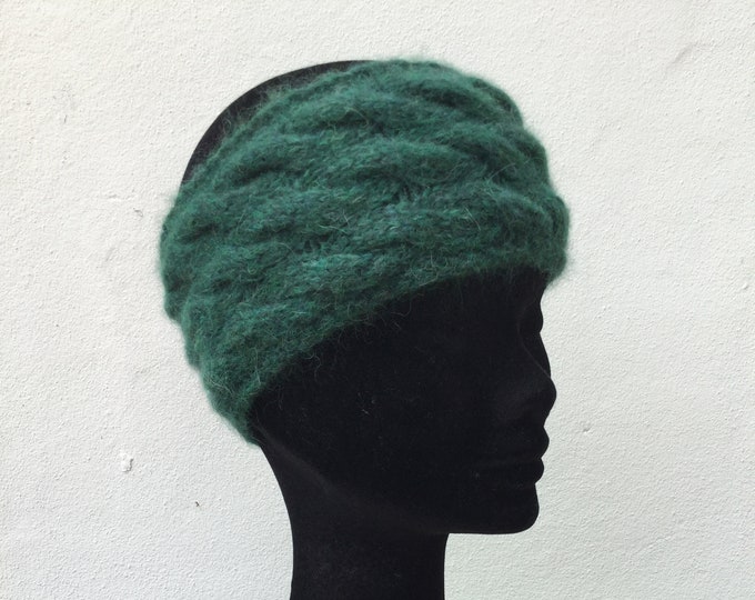 Alpaca ear warmer / headband, dark green fluffy alpaca ear warmer by Willow Luxury