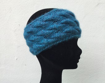 Alpaca ear warmer / headband, turquoise fluffy alpaca ear warmer by Willow Luxury